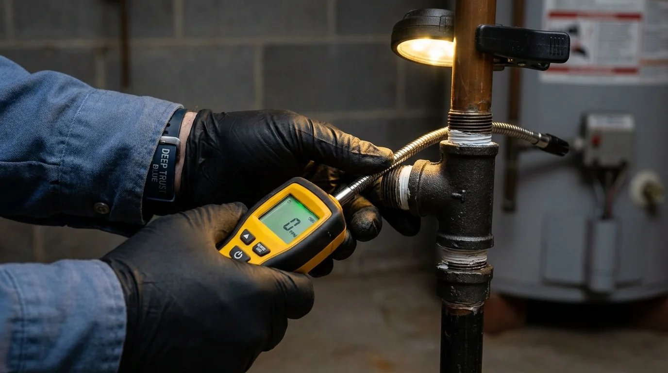 Gas leak detection with electronic sniffer by Johns Plumbing LLC in Eagle River